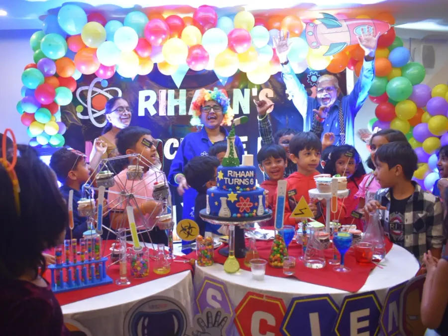 Children dressed as astronauts at a MakerMasti Space Explorers party